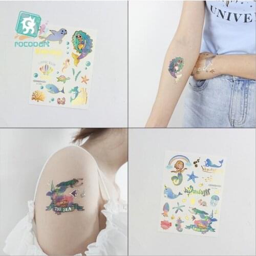 Water tattoos for kids cartoon silver gold tattoo sticker sea mermaid temporary tattoos children girls hand tattoo T1841