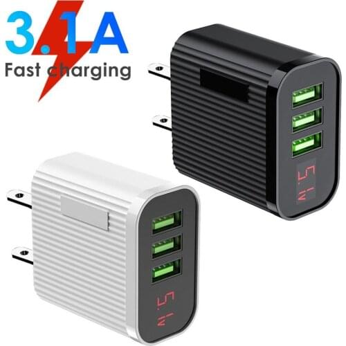 5V 3.1A Display USB Charger For iPhone Charger 3 Ports Fast Charging Wall Phone Charger For iPhone Samsung Xiaomi USB Adapter