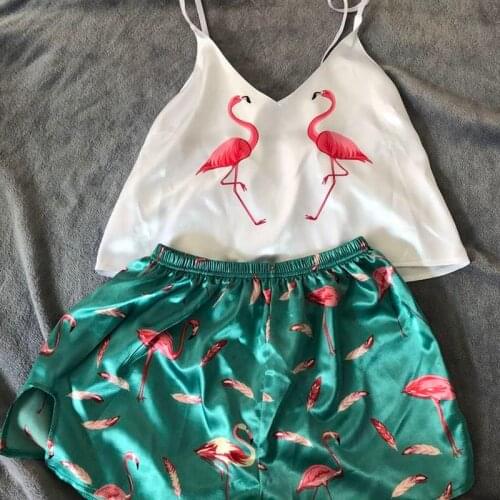 QWEEK Unicorn Pajamas Silk Fox Print V Neck Sexy Pijamas Women Sleepwear Satin Summer Pyjama Femme Home Suit 2020