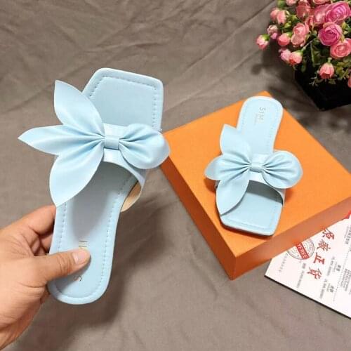 2021 summer new fashion casual solid color all-match bow decoration open toe set of feet outdoor female beach slippers