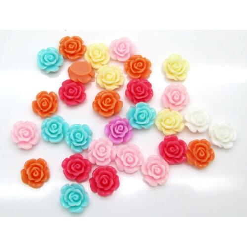 100Pcs Mixed 11mm Rose Flower Resin Decoration Crafts Beads Flatback Cabochon Scrapbook DIY Embellishments Accessories Buttons