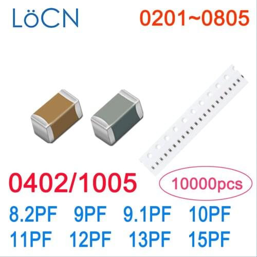10000PCS 0402 1005 SMD 8.2PF 9PF 9.1PF 10PF 11PF 12PF 13PF 15PF 50V COG/NPO RoHS 0.5% 5% Capacitor High Quality LoCN