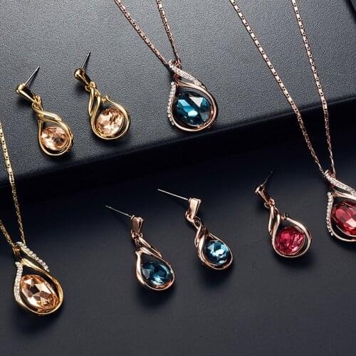 2pcs Womens 925 Sterling Sliver Jewelry Set Oval Shape Topaz Gemstone Necklace Drop Water Earrings Wedding Party Accessories