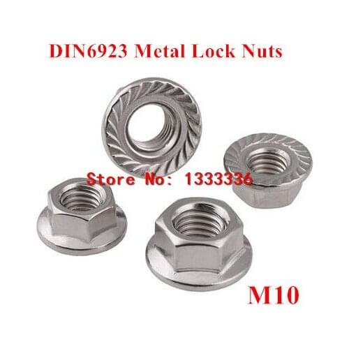 20pcs M10 DIN6923 Hexagon Flange Metal Lock Nuts with non-slip Tooth cushioned Locking nut