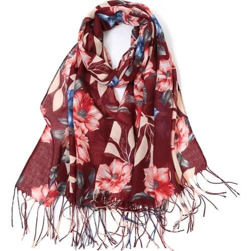 2020 New Arrival Floral Printed Cotton Scarf Hijabs Tassels Ladies Shawl Big Size Wraps Fashion Muslim Head Scarves 1PC Retail