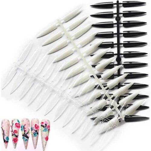 240pcs/set Nail art tips Transparent/black False Coffin Nails Sharp head press on nails Full Cover Manicure Fake Nail Tips MZ039