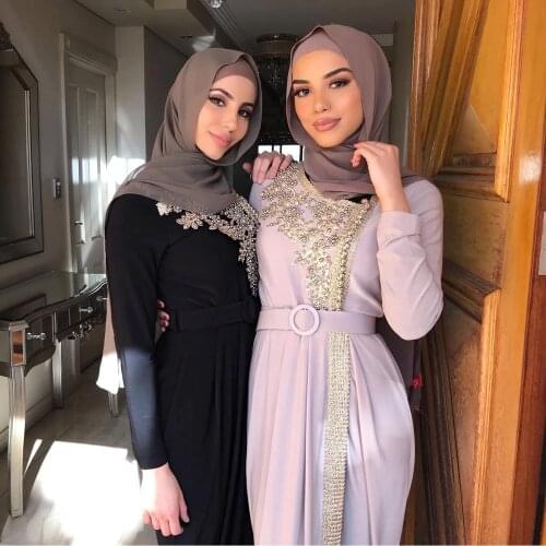 Abayas Muslim Embroidery Beading Long Dress For Women Arab Maxi Robe Islamic Ramadan Vestido Turkish Moroccan Middle East Kaftan