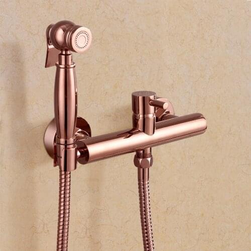 Free ship New Rose Gold Pvd Solid Brass Bidet Douch Shattaf Spray Hand Shower Head, Hot Cold Mixer Valve