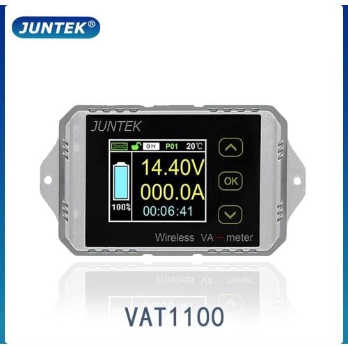 JUNTEK VAT1100 100V 100A Wireless ammeter voltmeter battery capacity monitoring coulomb counter 12V 24V 48V color screen meter