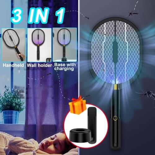 Electric Flies Swatter Killer with UV Light USB Rechargeable LED Lamp Summer Mosquito Trap Racket Anti Insect Bug Zapper 3000V