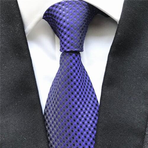 10 cm Width New Design Mens Ties Jacquard Woven Neck Tie Stylish Purple Grids Neckties