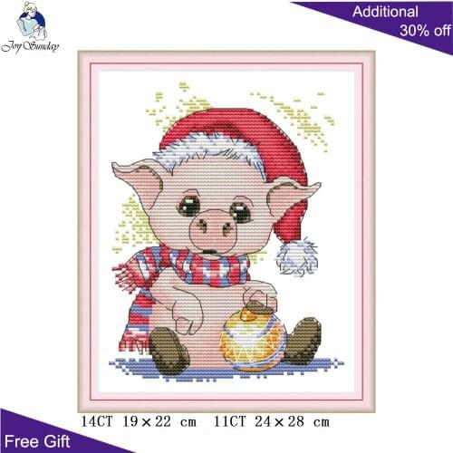 Joy Sunday Lovely Pig Cross Stitch DA293 14CT 11CT Counted and Stamped Home Decor Needlepoint Embroidery Pig Cross Stitch kits