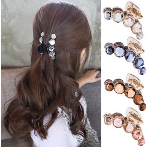 Korean Style Hair Clip Barrette Shiny Rhinestone Decor Banana Hair Claw Clip for Women Ponytail Clips Headwear Hair Accessories