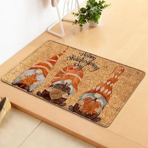 Thanksgiving Front Door Mat Floor Rug Dwarf Pattern Skid Resistant Polyester Fluffy Touch Front Door Mat Home Decor