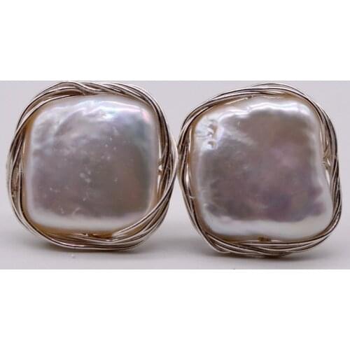 Brand new handmade silver earrings, square white baroque pearls, womens pearl earrings, 925 sterling silver earrings