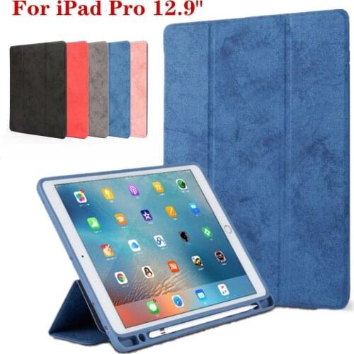 Magnetic Stand Silicone Shockproof Case For Apple iPad Pro 12.9 2017 2015 Smart Case With Pencil Slot Holder Leather Flip Cases