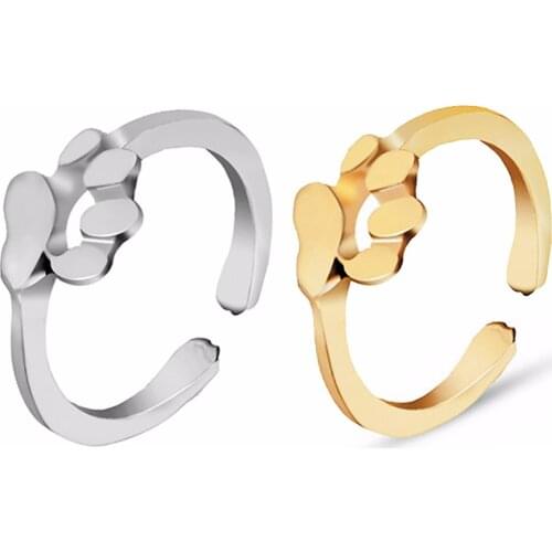 Cat Dog Paw Print Cute Rings Fashion Metal Puppy Pet Adjustable Ring Lovely Animal Ladies Open Ring Jewelry bague