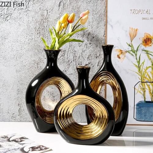 Minimalist Ceramic Vase Hollow Gilded Tabletop Vase Glazed Porcelain Flower Arrangement Home Decoration Accessories Modern