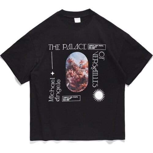 High street hip hop fashion brand multi color T-shirt Street loose size oil painting print round neck Short Sleeve Tee
