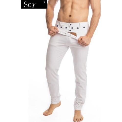 Mens home service functional button flip adult pajamas one-piece pajamas leggings mens pants