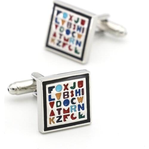 Mens Square Cuff Links Copper Material Muti-color Letters Design