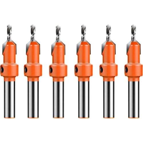 6pcs Woodworking Countersink Drill Bit Set 8/10mm Round Shank Alloy Bit for Wood Milling Cutter Making 2.8-3.2mm Screw Hole