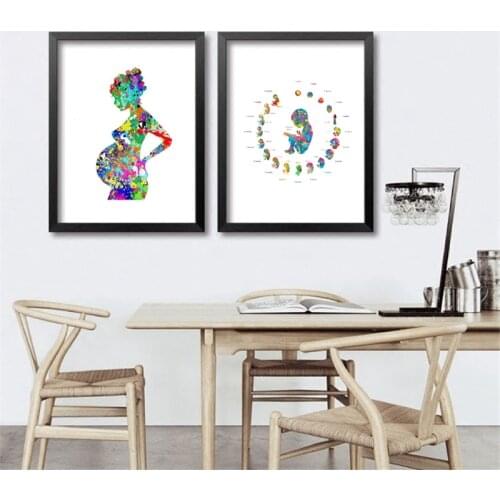 Wall Art Canvas Painting Pregnant Woman Painting Pictures Medical Obstetric Gift Embryo Development Watercolor Poster