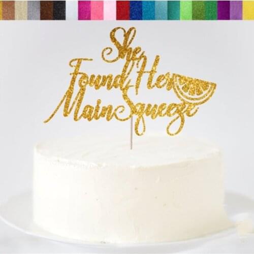 She Found Her Main Squeeze glitter Cake Topper, Custom Lemon Themed Bridal Shower Decorations, Citrus Bridal Shower Decorations