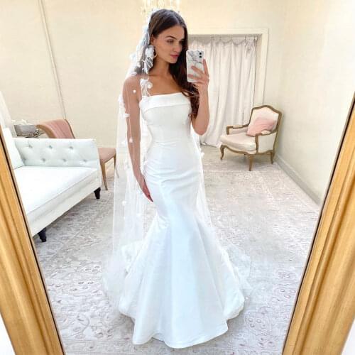 Simple Mermaid Wedding Dress 2021 Satin Long Bridal Gown Strapless Sleeveless Backless White Formal Gown Custom Made Plus Size