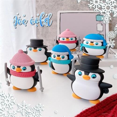 Christmas Cute Ski penguin 3D Case For AirPods 1 2 pro Charging Box Soft Silicone Wireless Bluetooth Earphone Protective Cover