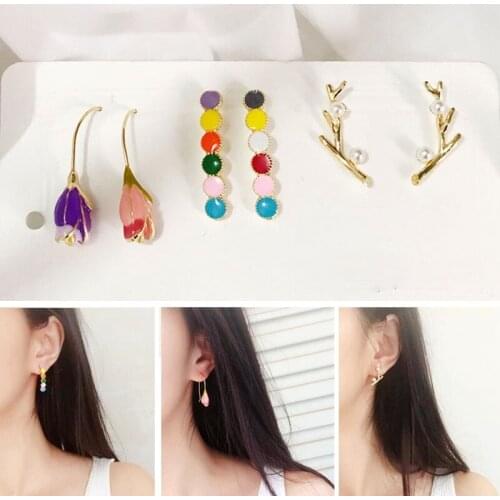 Alloy oil drop earrings, girly heart flower holiday jewelry, flower bud earrings, colorful circle pearl antler earrings