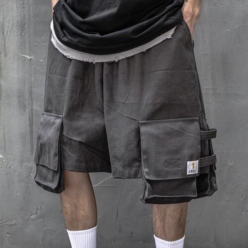 Tactical Streetwear Casual Cargo Shorts Summer Irregular Patchwork Pockets Short Pants Hip Hop Men Lazy Style Black Shorts