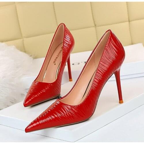 BIGTREE NEW Patent Leather Pumps Women Shoes Thin Heels Pointed Toe Slip-On Autumn Office Shallow Concise Basic Size 34-40