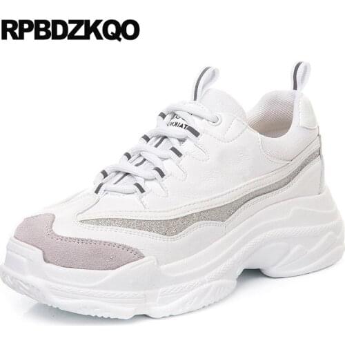 Wedge fur harajuku white elevator genuine leather thick sole creepers platform shoes glitter women muffin real sneakers trainers