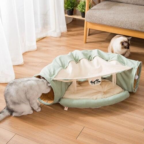 Pet Cats Tunnel Cat Toys Interactive Play Toy Pet Tube Collapsible Kitten Rabbit Play Tubes Ring Bell for Cat Ferrets Cat Bed