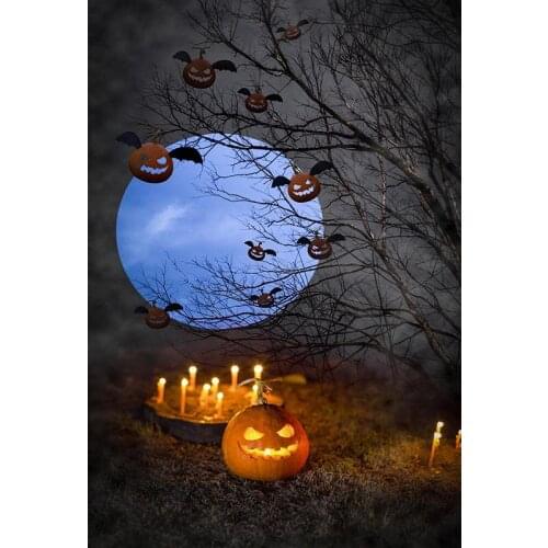 Halloween Photo for Background Evil Pumpkins Candle Backdrops Vinyl Printed Photographic Backgrounds Full Moon Photophone