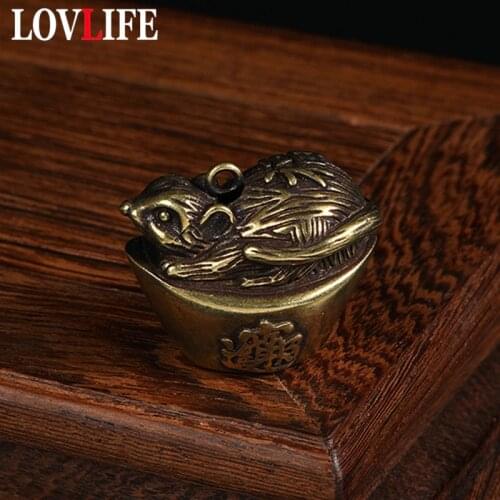Vintage Brass Lucky Mouse Figurines Key Chains Pendants Copper Cute Rat Car Keychains Jewelry Feng Shui Keyrings Hangings Charms