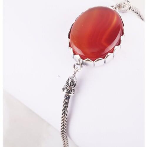 UM US JEWELRY Yemen Agate 925 Sterling Silver Bracelet