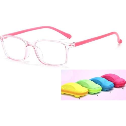With Case Boy Girl Game Reading Computer Protective Goggle Fashion Children Glasses Plain Kids Square Anti Blue Light Eyewear