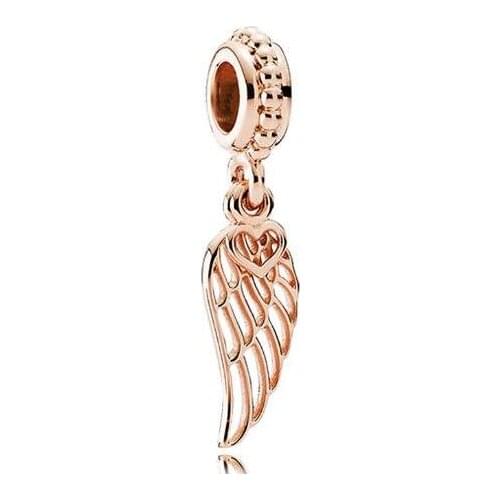 Genuine 925 Sterling Silver Rose Gold Color Angle Wing Pendant Beads Fit Women Pan Bracelets & Necklace Diy Jewelry