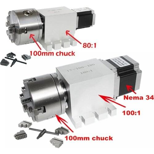 80:1 100:1 Harmonicgear Retarder 4th A Axis Dividing Head 3 4 Jaw 100mm Chuck for Mini CNC Router Machine