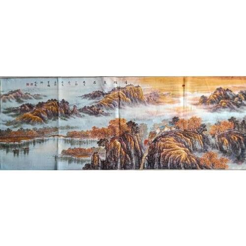 1.6M Super size Chinese Folk Silk Embroidery Mountain, water, waterfall Thangka Tangka Painting Mural