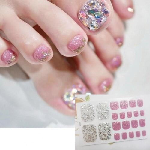 1Sheet Adhesive Toe Nail Sticker Glitter Summer Style Tips Full Cover Toe Nail Art Supplies Foot Decal for Women Girls Drop Ship