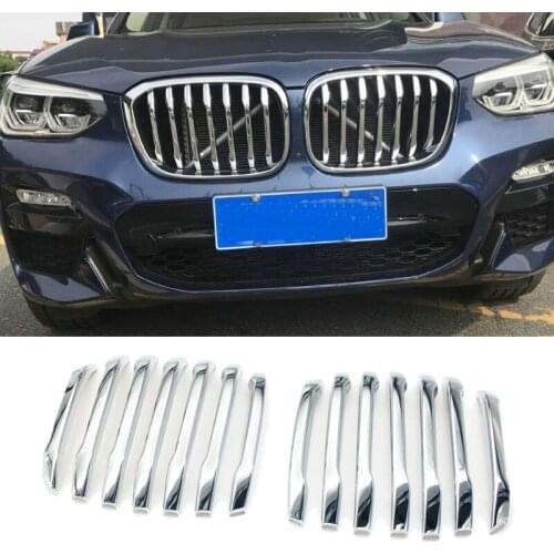 14Pcs Car Front Grill Decoration Strips Trim for -BMW X3 G01 X4 G02 2018 2019 Accessories Chrome