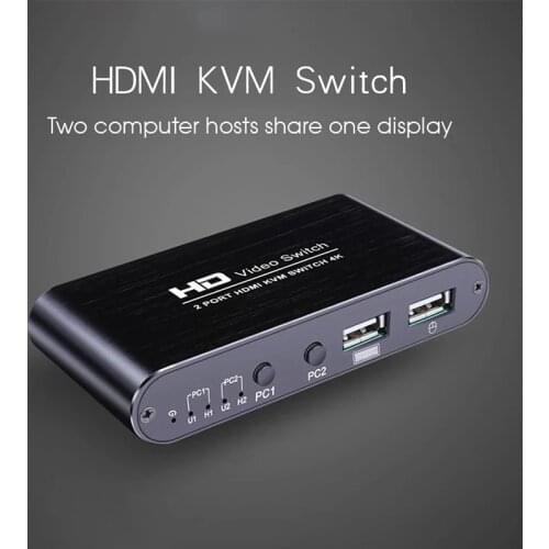 2 Port HDMI-compatible KVM Switch 4Kx2K Ultra HD USB Switcher Splitter for 2 Display Screen Keyboard Mouse Switching EDID HDCP