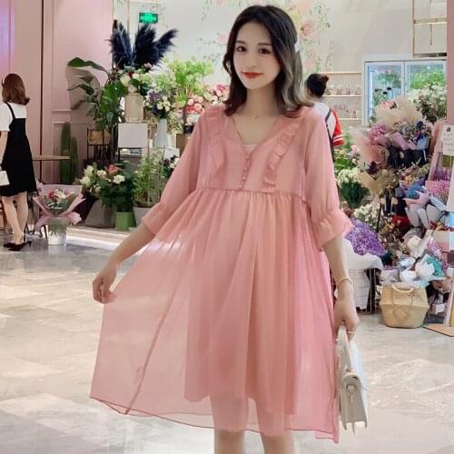 6212# Maternity Clothes Stylish 2Pcs Maternity Chiffon Dress Set Clothes for Pregnant Women Slimming Pregnant Women Suit
