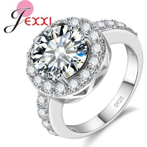 2020 Trendy Party Rings For Woman Round Clear Micro Cubic Zirconia 925 Sterling Silver Wedding Engagement Ring Bijoux