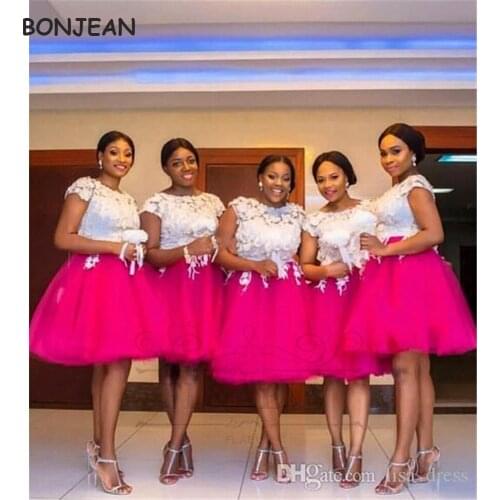 2021 Short Bridesmaid Dresses Lace Tulle South African Sleeveless Lace Up Back Black Girls Bridesmaid Dress