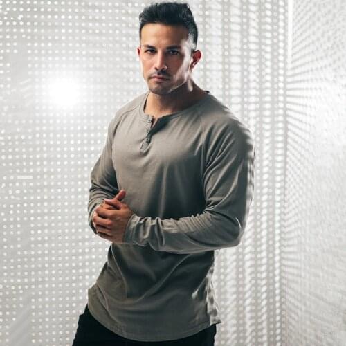 2021 Casual Long sleeve Cotton T-shirt Men Gym Fitness Bodybuilding Workout t shirt Male Solid Tees Tops Sport Training Clothing