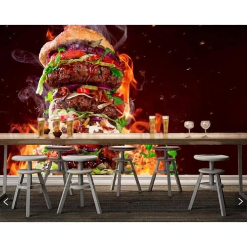 Fast food Hamburger Meat Vegetables Food 3d wallpaper,living room kitchen restaurant bar fast food shop mural papel de parede
